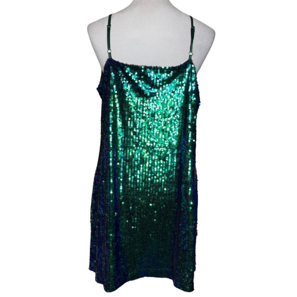 Allegra K Green Glitter Sequin V Neck Spaghetti Strap Mini Party Dress Sz Large - Picture 4 of 9